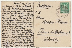 Postkarte von Hans Fähnle an seinen Vater 1925